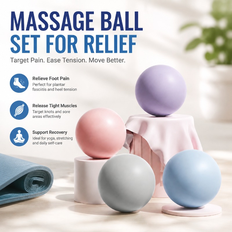 Yoga Fitness Trainer - ลูกบอลซิลิโคนสำหรับนวดกล้ามเนื้อและพังผืด สำหรับบรรเทาอาการปวดบริเวณฝ่าเท้าและคอ อุปกรณ์ฝึกโยคะและพิลาทิสแบบพกพา