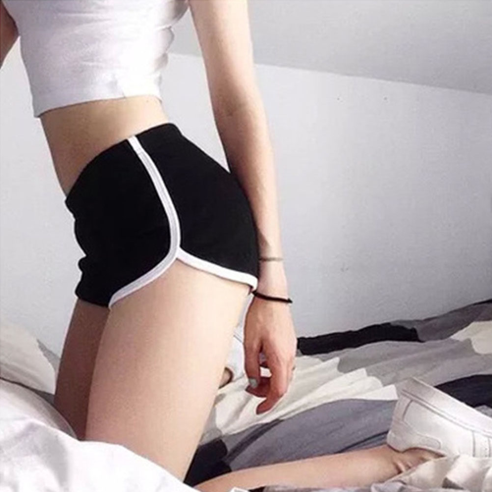กางเกงขาสั้นกีฬาผ้าฝ้ายสีดำระบ - Yoga Fitness Girl บทวิจารณ์และราคา