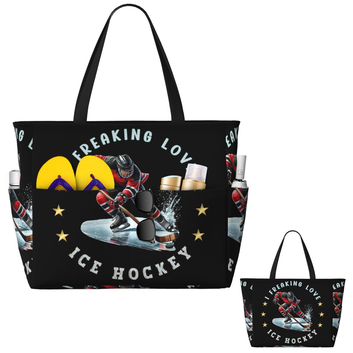 ฉันชอบกระเป๋าโท้ทลายฮอกกี้น้ำแ - Yoga Fitness Tote บทวิจารณ์และราคา