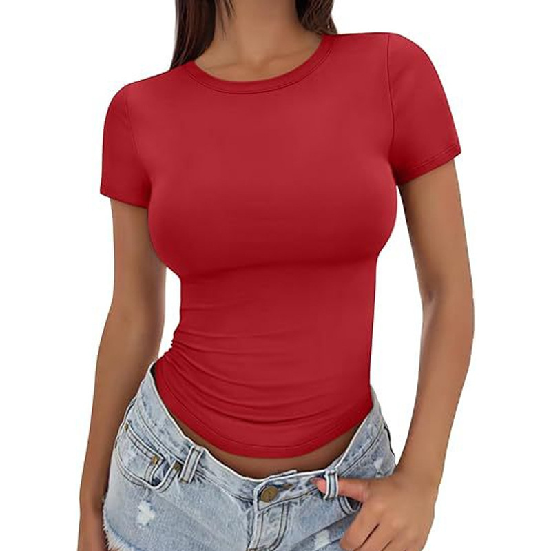 เสื้อยืดคอกลมแขนสั้นแบบเข้ารูป - Yoga Fitness Training บทวิจารณ์และราคา